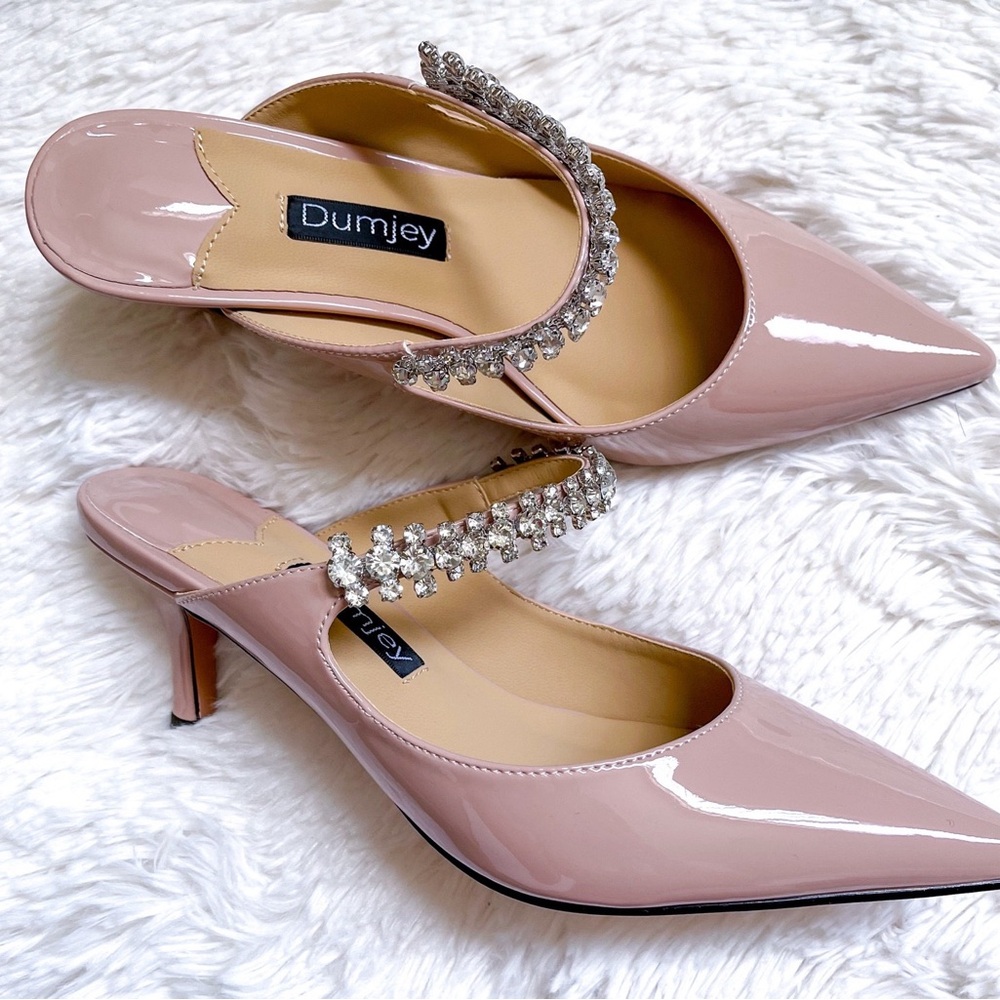 Women's Nude Heels with Rhinestone Strap